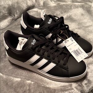 Adidas Men's Black Sneakers with White Stripes